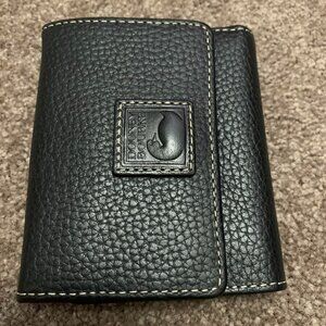 Dooney & Bourke Black Pebble Grain Small Flap Credit Card Wallet